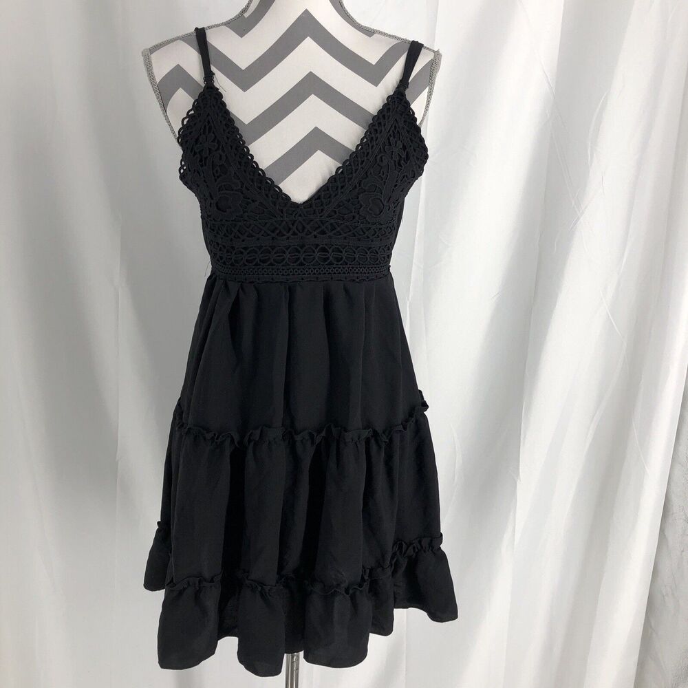 Juniors Medium Dress Black Sleeveless Tie Back Sweetheart Knee Length